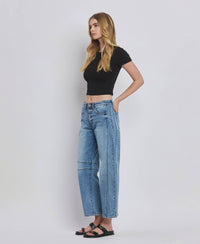 Vervet By FLying Monkey "Katie"  Barrel Leg Jeans – Cropped Seam Detail Denim