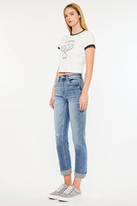 KanCan High Rise Cuffed Slim Straight: Medium Wash