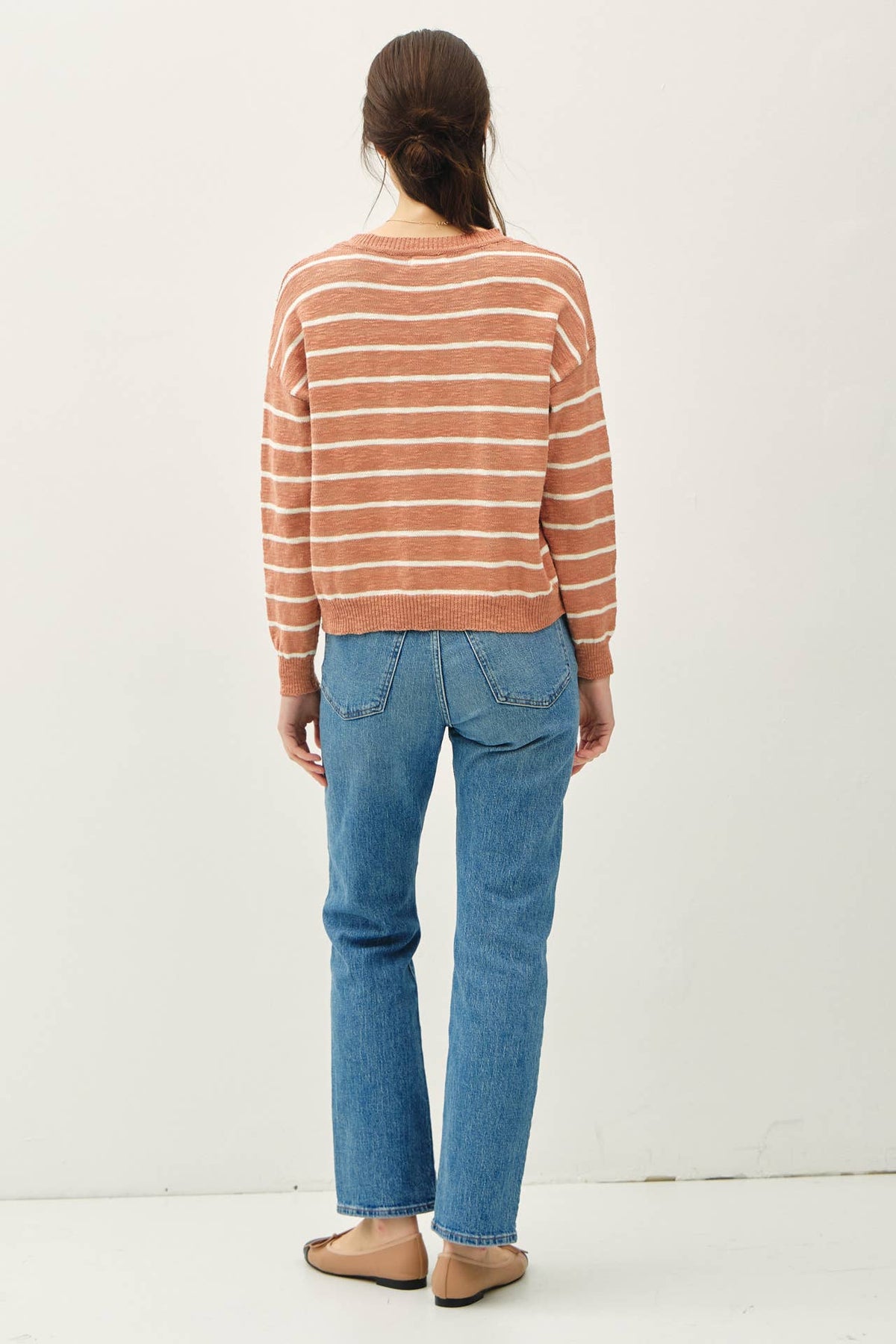 The Rowan Striped Henley Pullover Sweater – Cotton Slub Knit, Casual Drop Shoulder Crewneck
