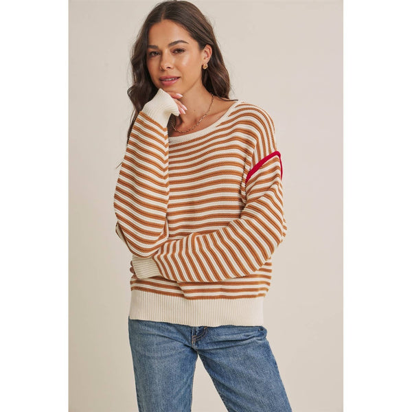 Apple Orchard Stripe Sweater: taupe/multi