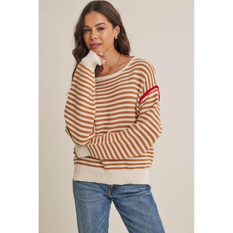 Apple Orchard Stripe Sweater: taupe/multi