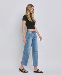 Vervet By FLying Monkey "Katie"  Barrel Leg Jeans – Cropped Seam Detail Denim