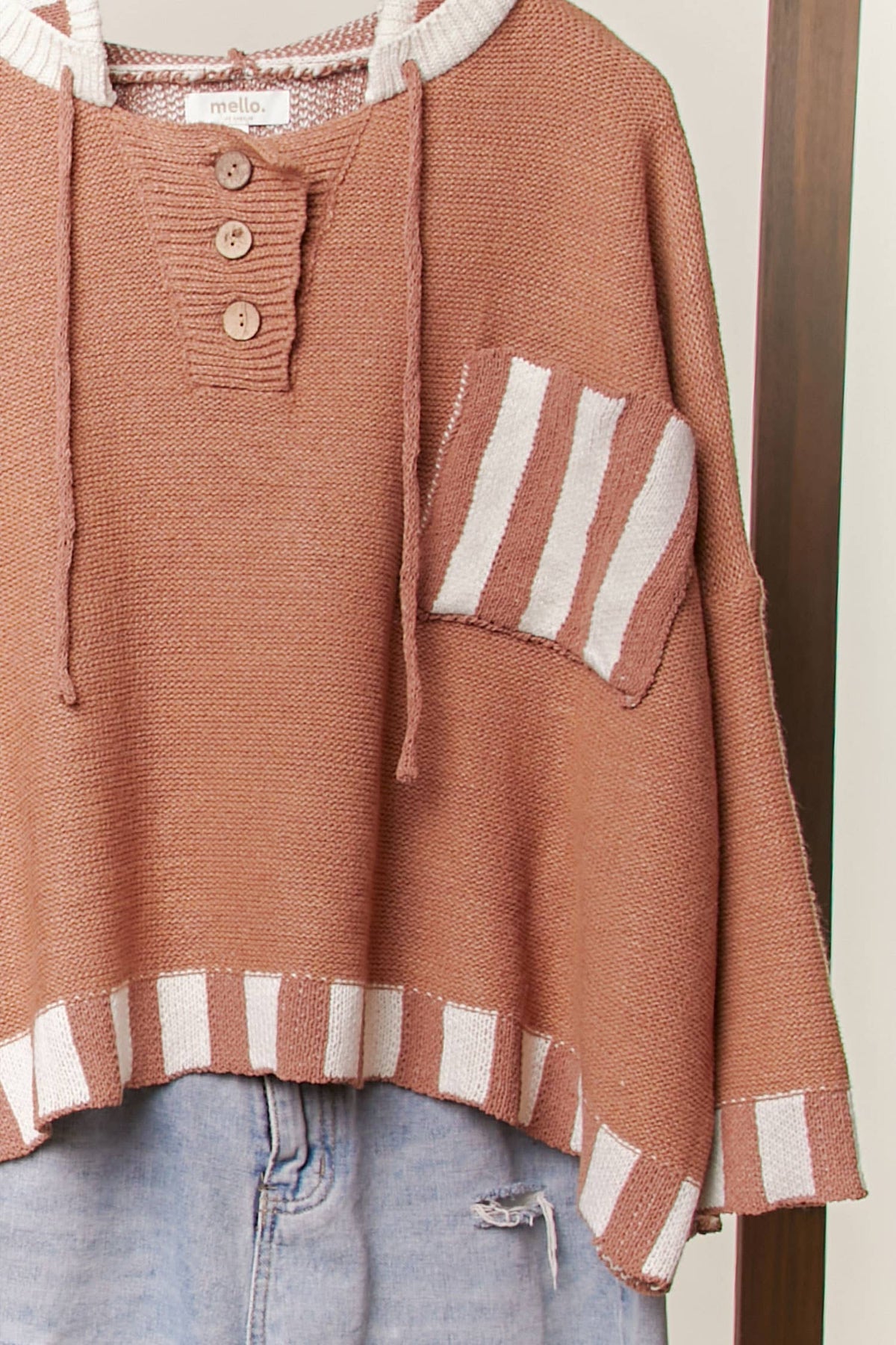 The Avery Stripe Hoodie Sweater: Clay