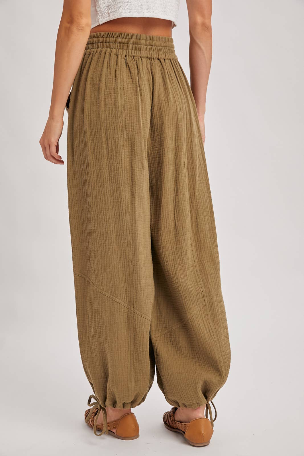 JOGGER HAREM DRAWSTRING PANTS: LT.OLIVE / L