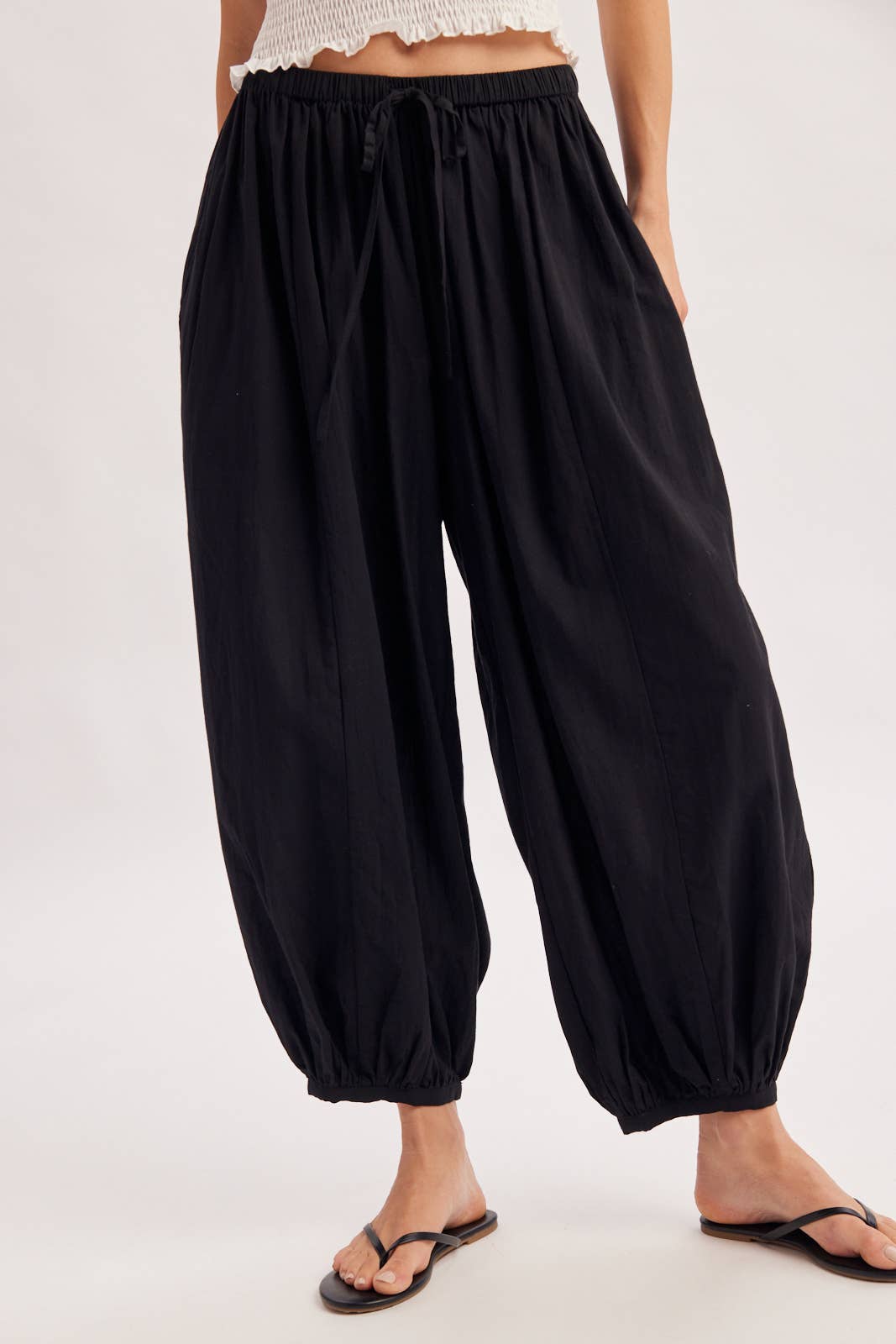 BOHO DRAWSTRING BALLOON PANTS: Black