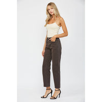 Harper High Rise Button Fly Straight Jeans – Dark Brown – Mica Denim
