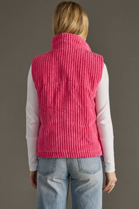 The Brynn Corduroy Puffer Vest – Hot Pink Quilted Layer with Pockets
