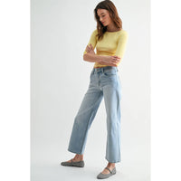 Mica Denim "Harper" Mid Rise Wide Leg Jeans: Light Wash – Ankle Length Comfort Stretch Denim