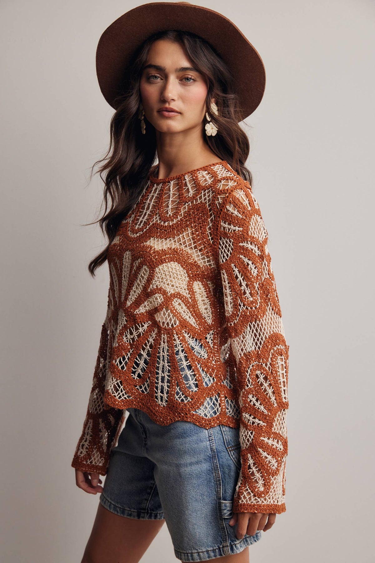 Camille Floral Crochet Knit Sweater