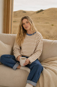 On Repeat Stripe Knit Top: Tan
