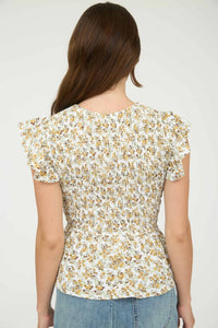 The Willa Smocked Floral Peplum Top – Burgundy Ruffle Sleeve Blouse