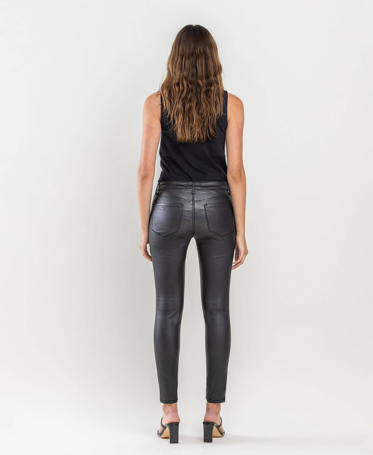 Vervet by Flying Monkey Mid Rise Faux Leather Crop Skinny: Jet Black