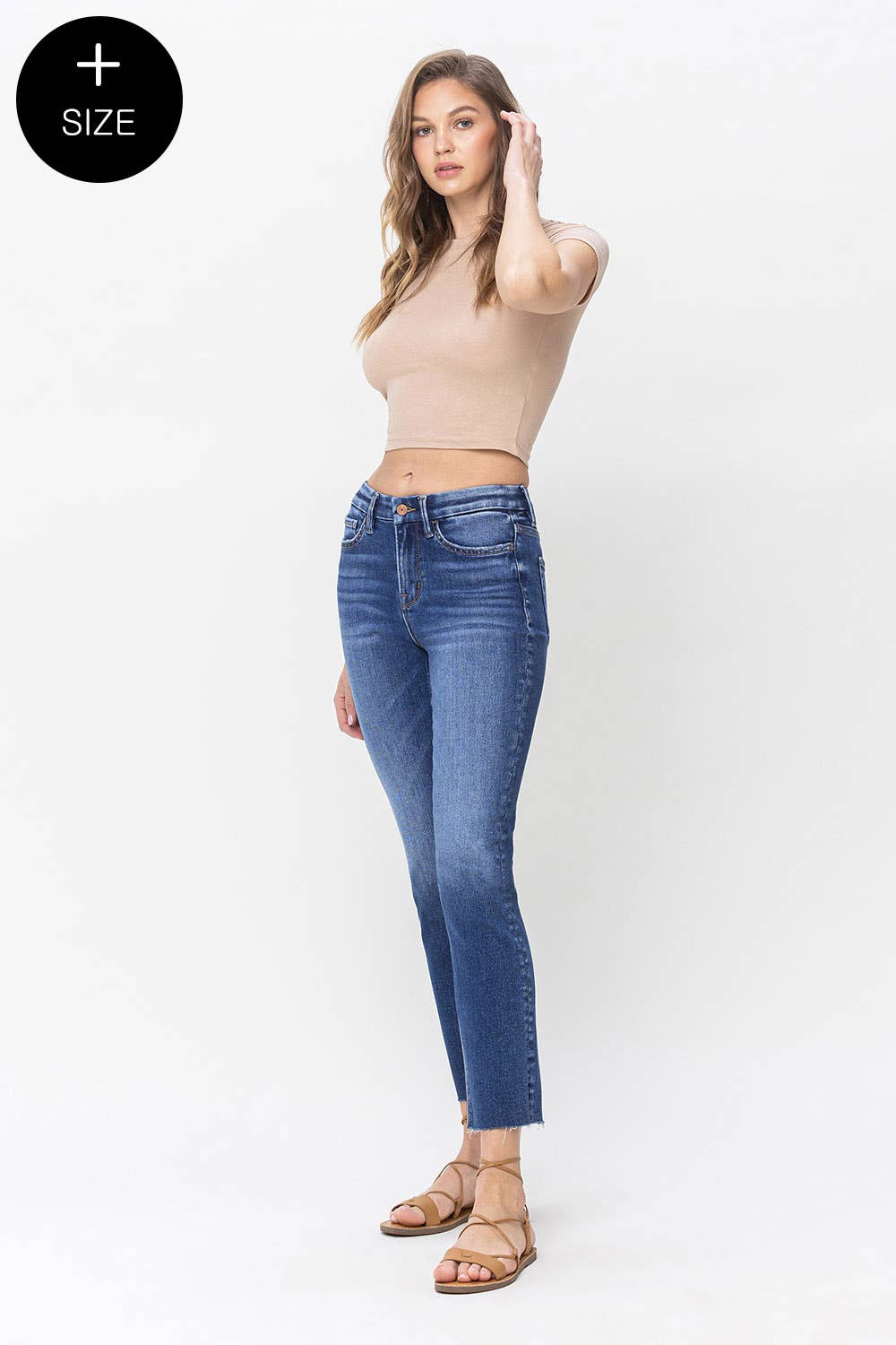 Vervet by Flying Monkey Plus Size High Rise Cropped Slim Straight Jean: Medium Wash