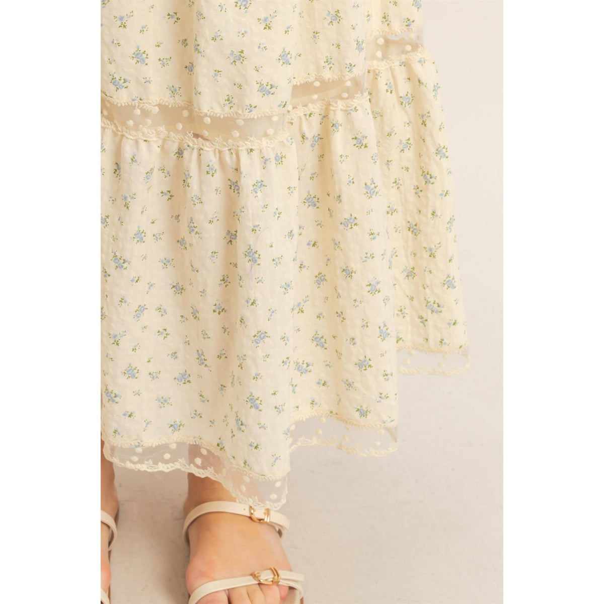 The Willow Lace Tiered Skirt: Cream/Brown Floral