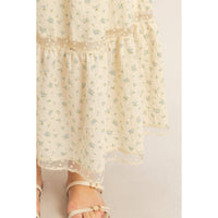 The Willow Lace Tiered Skirt: Cream/Brown Floral