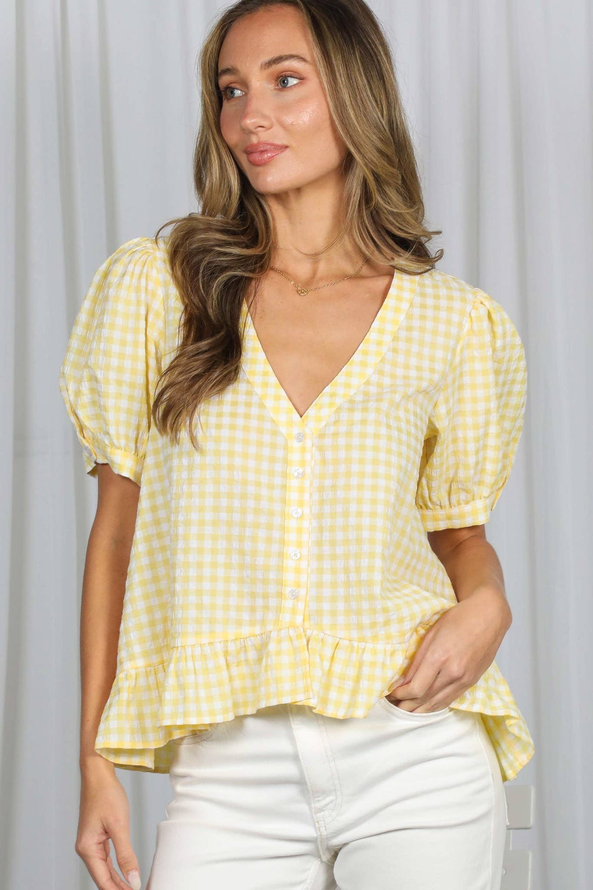 The Maisie Gingham Blouse: Yellow