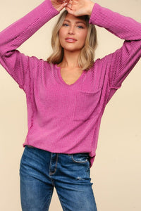 Mila Vintage Wash Ribbed Long Sleeve Basic Top