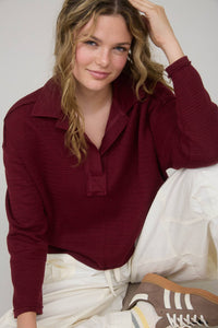 Cranberry Lane Collared Knit Top – Relaxed Raw-Edge Holiday Pullover | Northern Belle Boutique