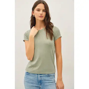 The Merrin Classic Ribbed Baby Tee – Fitted Crew Neck Essential T-Shirt for Women