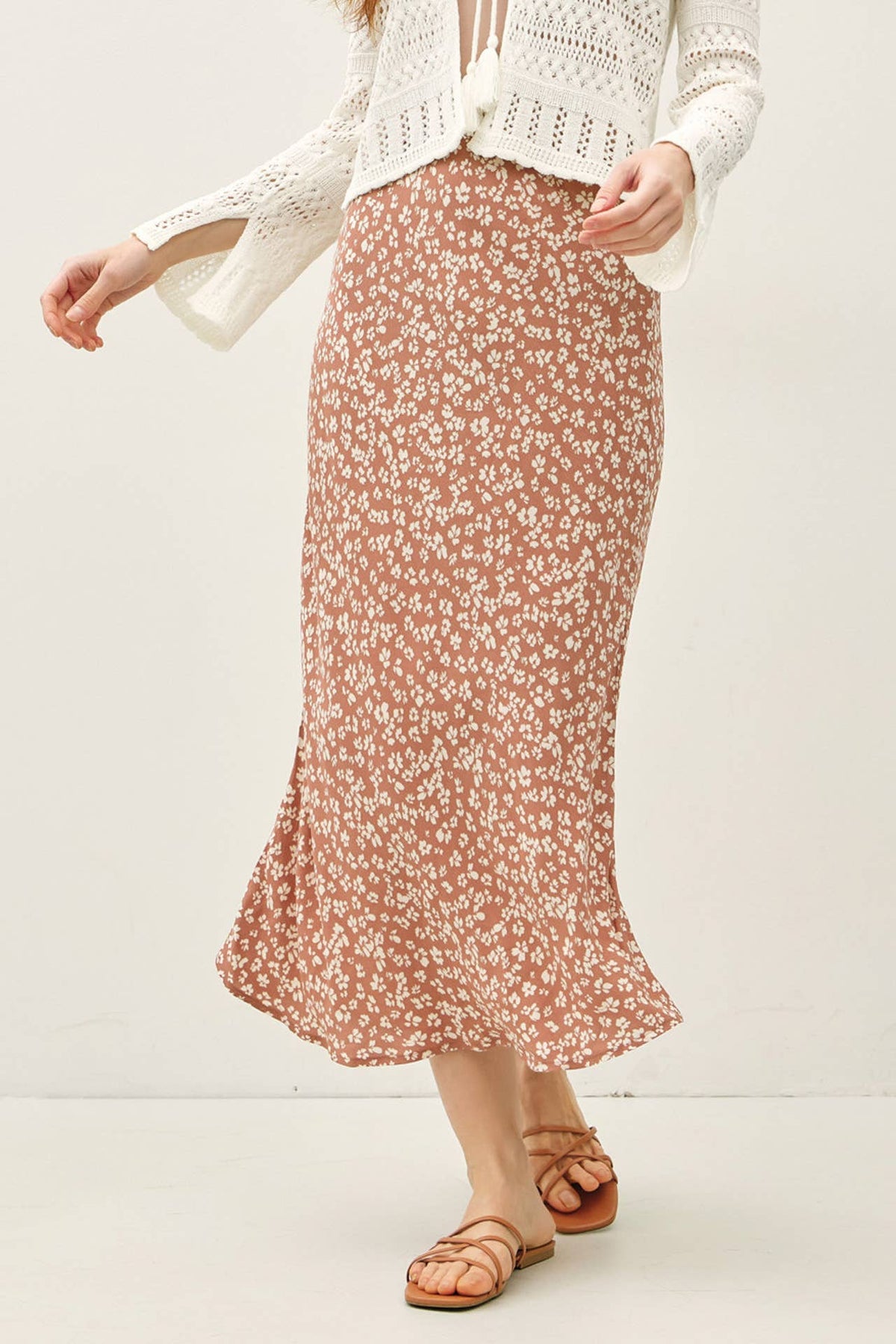 The Eliza Floral Midi Skirt: Mocha