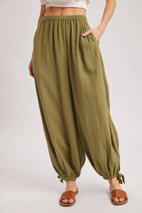 Easy Days Gauze Tie-Ankle Jogger Pants: Olive