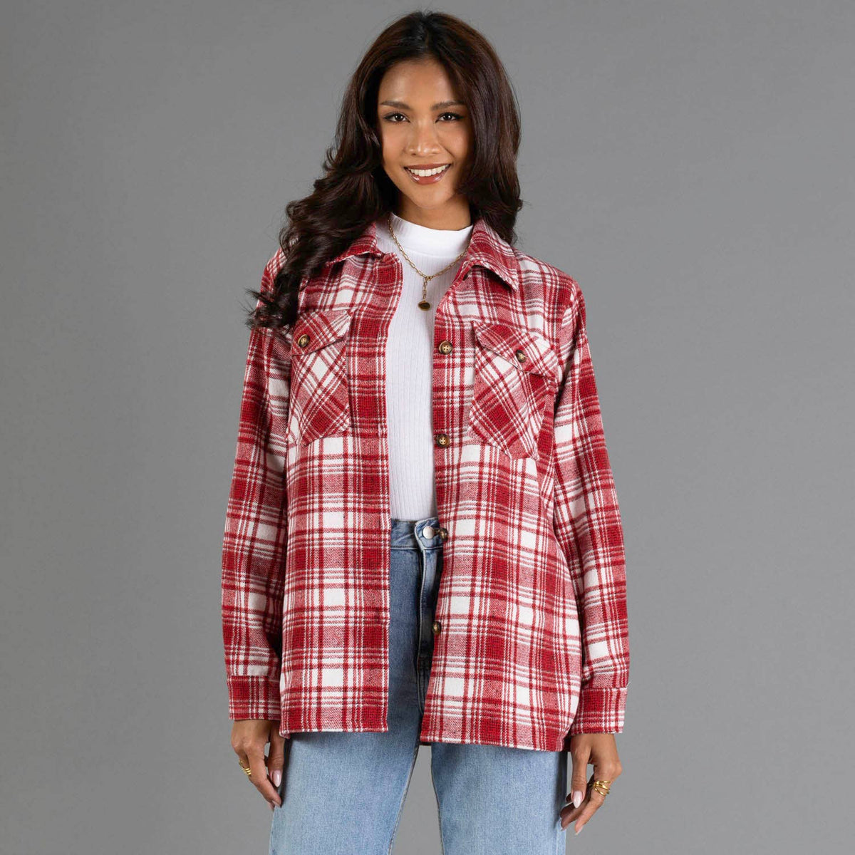 The Friday Night Plaid Shacket: Red/White