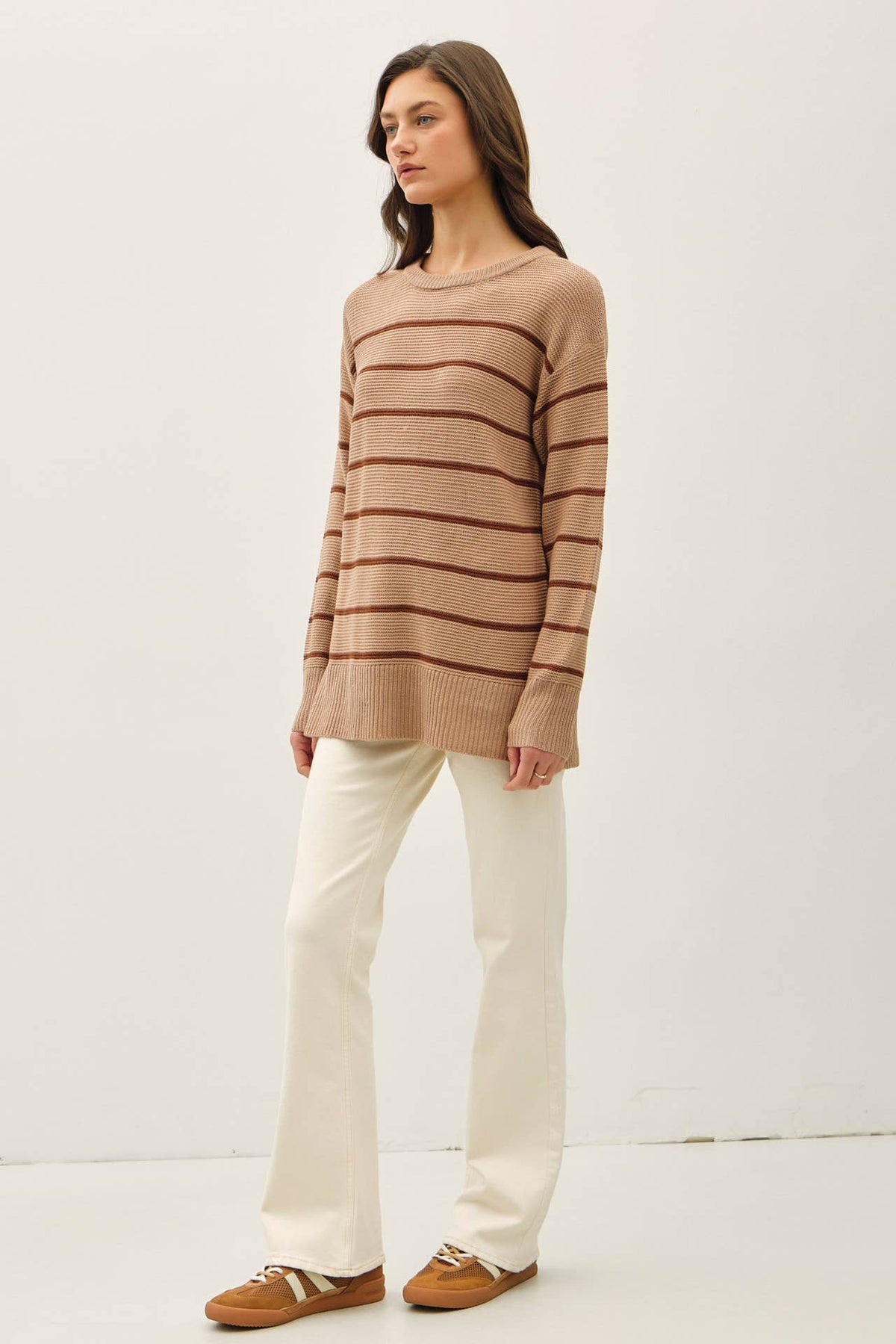 The Harper Striped Knit Sweater – Oversized Tunic Pullover