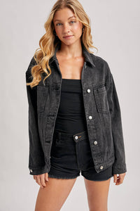 Cheyenne Oversized Denim Jacket – Women’s Casual Layering Jean Jacket, Button-Down Denim Shacket