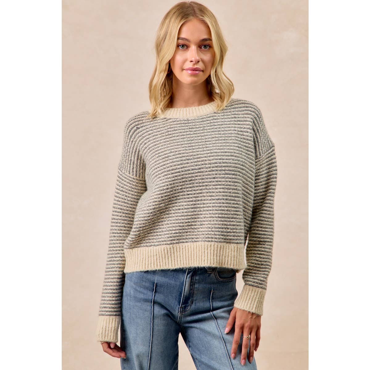 The Fireside Stripe Sweater: Charcoal