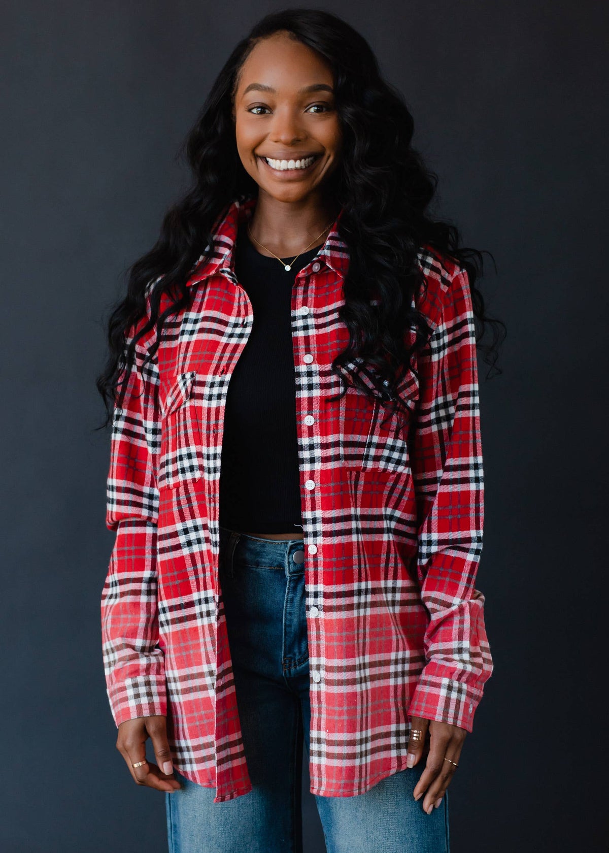 Fall Favorite Red, White & Black Plaid Flannel