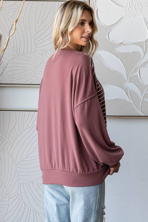 Ambria Casual Long Sleeve Top: Vintage Burgundy