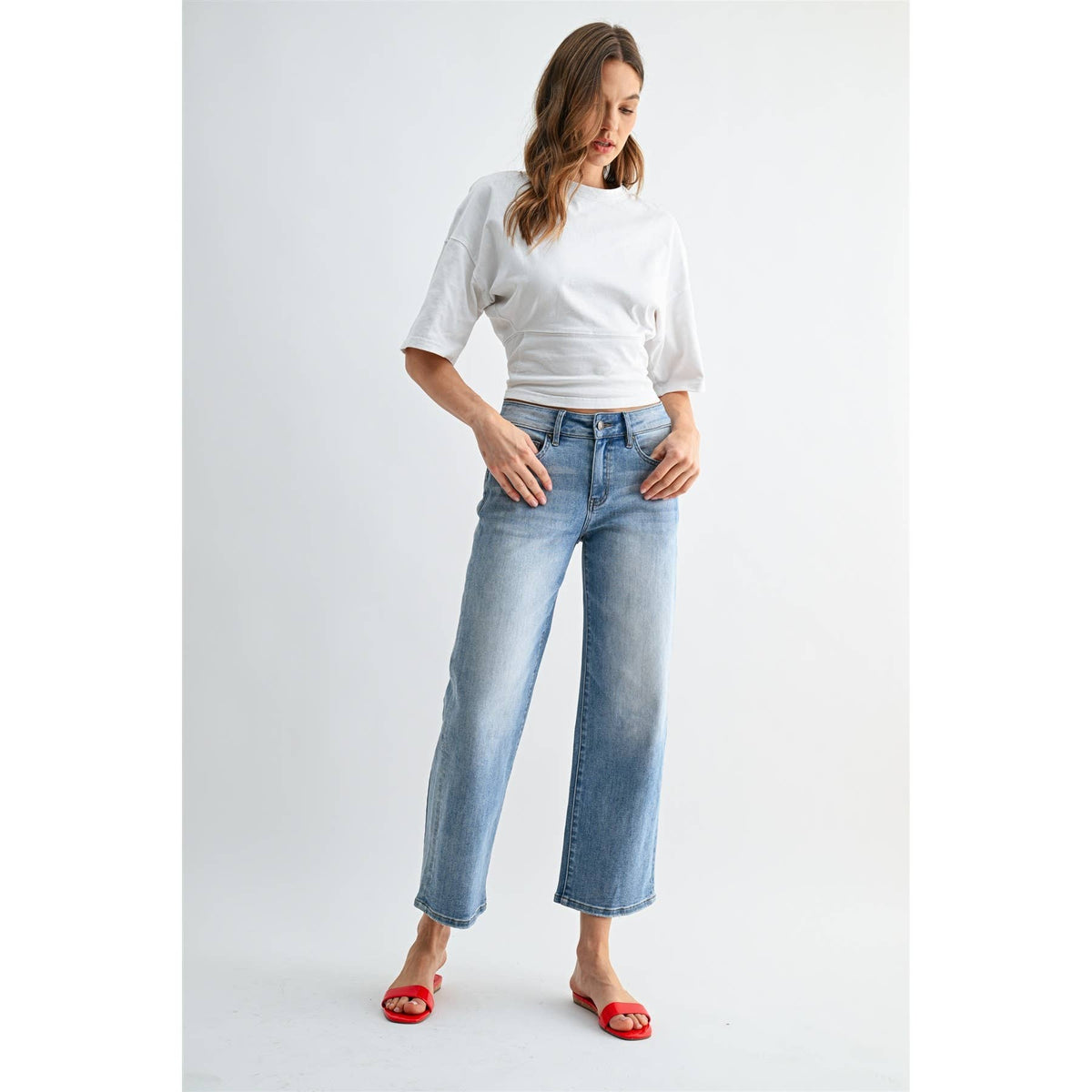 The Easy Street Mid Rise Straight Ankle Jeans | Relaxed Fit Light Wash Denim