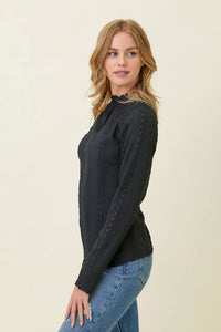 Caroline Textured Long Sleeve Blouse: Black