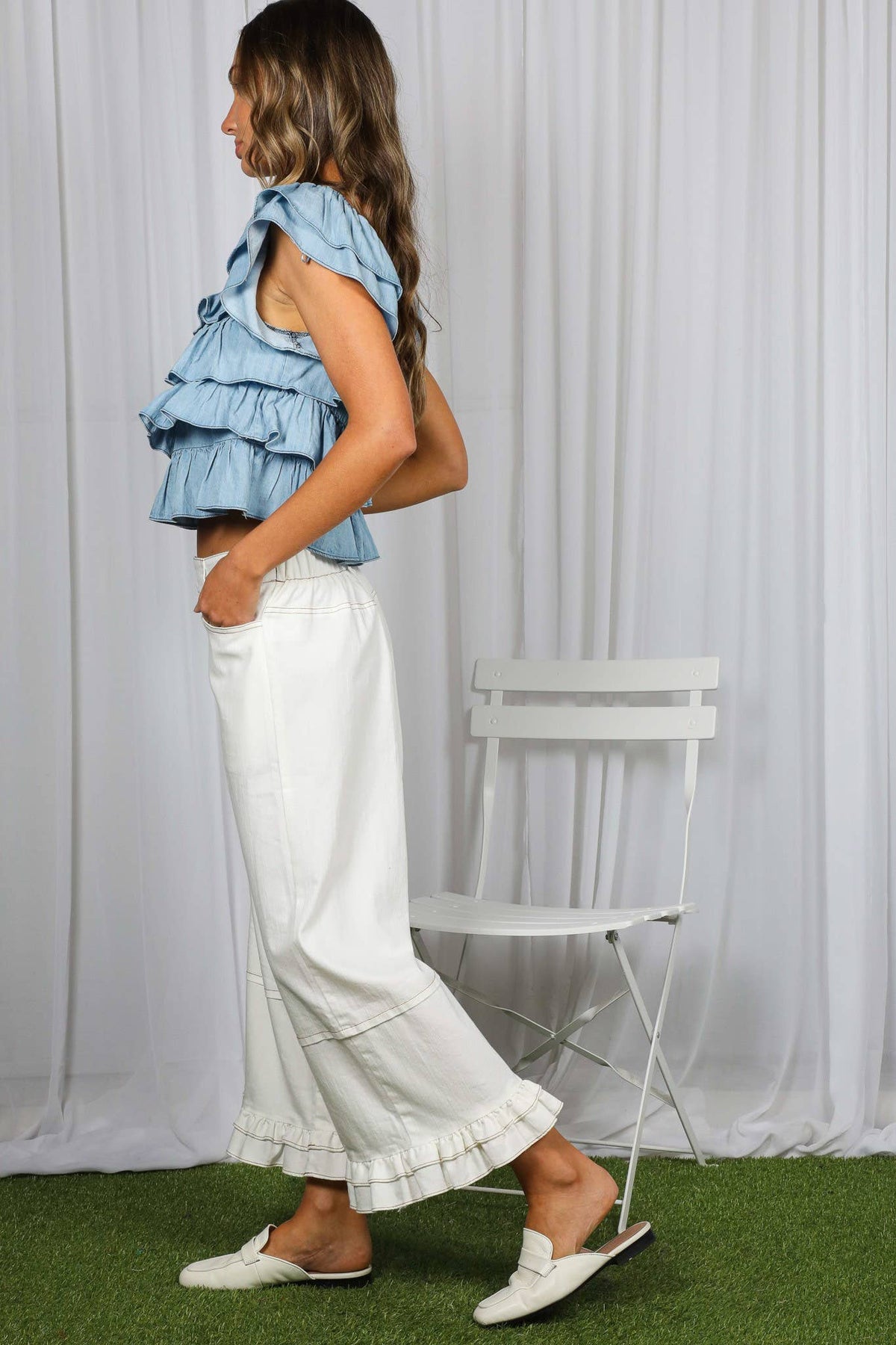 Savannah Chambray Ruffle Top