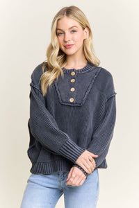 Worth a Look Cotton Henley Sweater: Navy