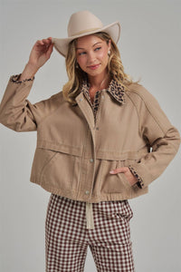 Just a Little Wild Barn Jacket: Taupe/ Leopard