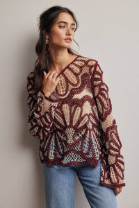 Camille Floral Crochet Knit Sweater