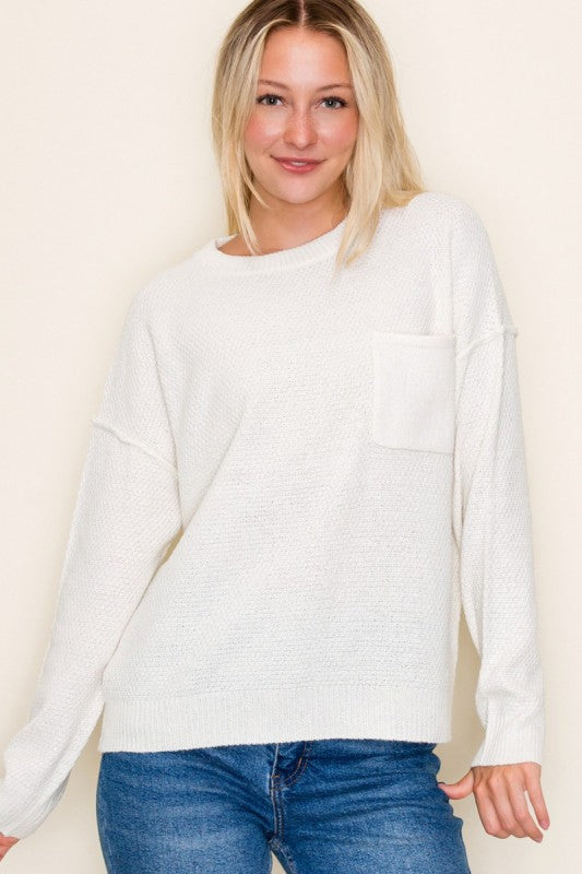 The Sutton Waffle Pocket Sweater – Ivory & Taupe