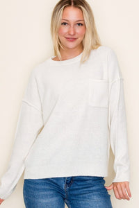 The Sutton Waffle Pocket Sweater – Ivory & Taupe
