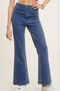 Olive High Rise Wide Leg Flare Pants – Soft Washed Stretch Denim
