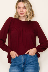 Clara Smocked High Neck Long Sleeve Top – Ruffle Detail Blouse
