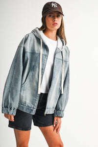 Off the Clock Mineral Wash Denim Hoodie Jacket: Light Wash
