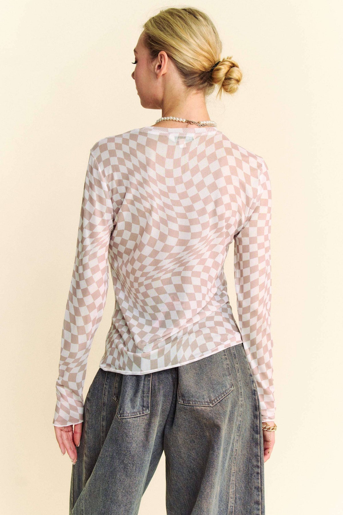 Mavi Neutral Check Mesh Top
