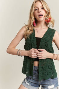 CROCHET VEST SCALLOP HEM - CET3544: Beige / S/M-M/L(3-3)