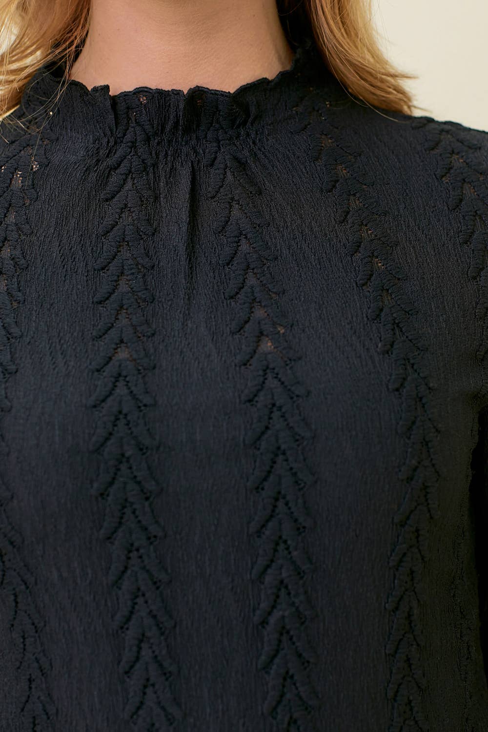 Caroline Textured Long Sleeve Blouse: Black