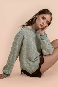 Willow Oversized Textured Knit Casual Top: Sage