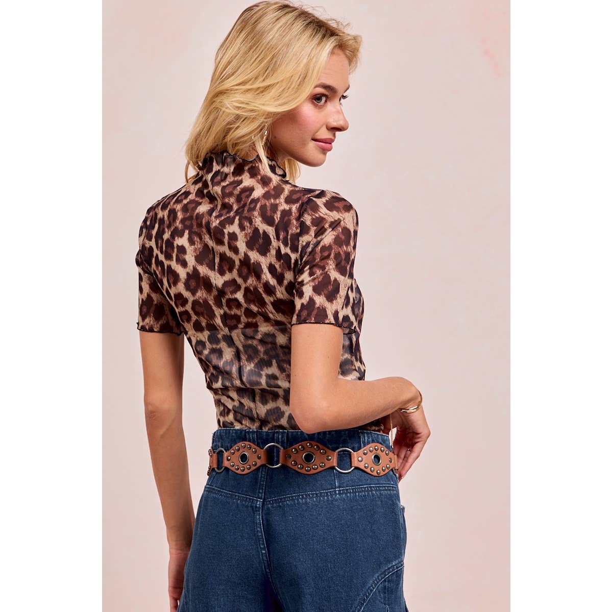 Wild Side Leopard Mesh Mock Neck Top