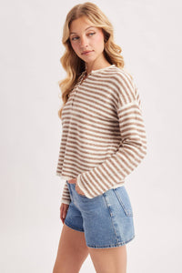 Mocha & Ivory Striped Henley Sweater