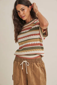 SEASONLESS TRANSITIONAL TEXTURED STRIPE SWEATER VEST: OLIVE MULTI / S