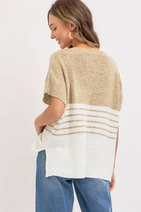 Isla Slouchy Striped Knit Top – Oversized V-Neck Sweater Tee